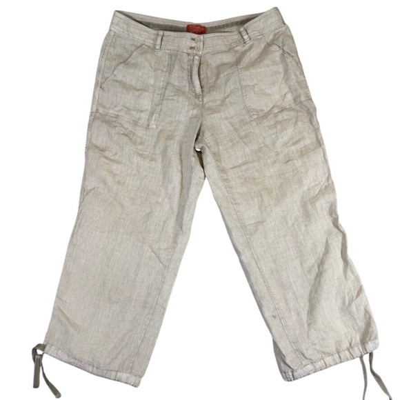Tommy Bahama Pants - Tommy Bahama Relax Aubrey Fit Linen Pants Beige Tan Cropped Wide Leg Womens 10